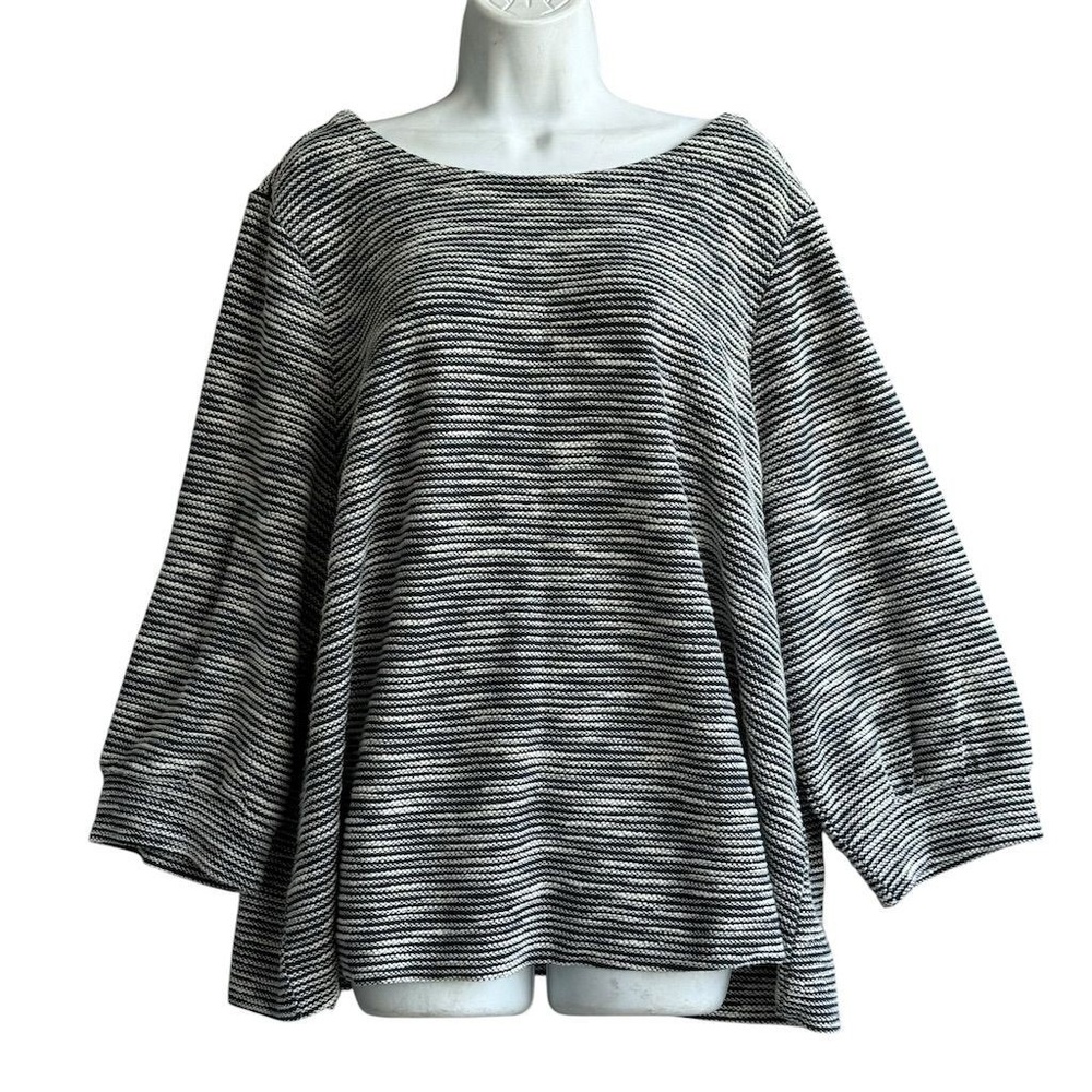J.Jill Cropped Striped Knit Top Women's Plus 2X Textured 3/4 Sleeve Casual